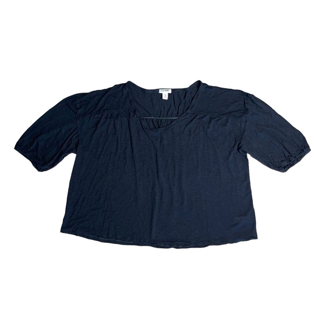 OLD NAVY Black Scoop Neck Short Sleeve Crop T-Shirt Blouse Women’s Size XL